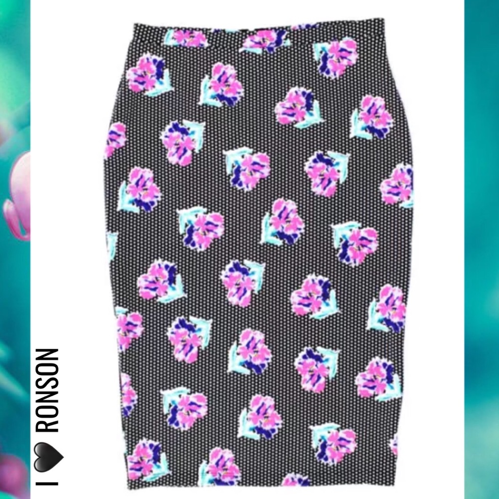 I❤️RONSON Pink/Blk Floral Dot Stretch PencilSkirt